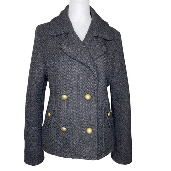 Boy Meets Girl Jackets & Blazers - Boy Meets Girl Black Blue Lined Wool Blend Tweed Jacket Gold Button Pockets XL
